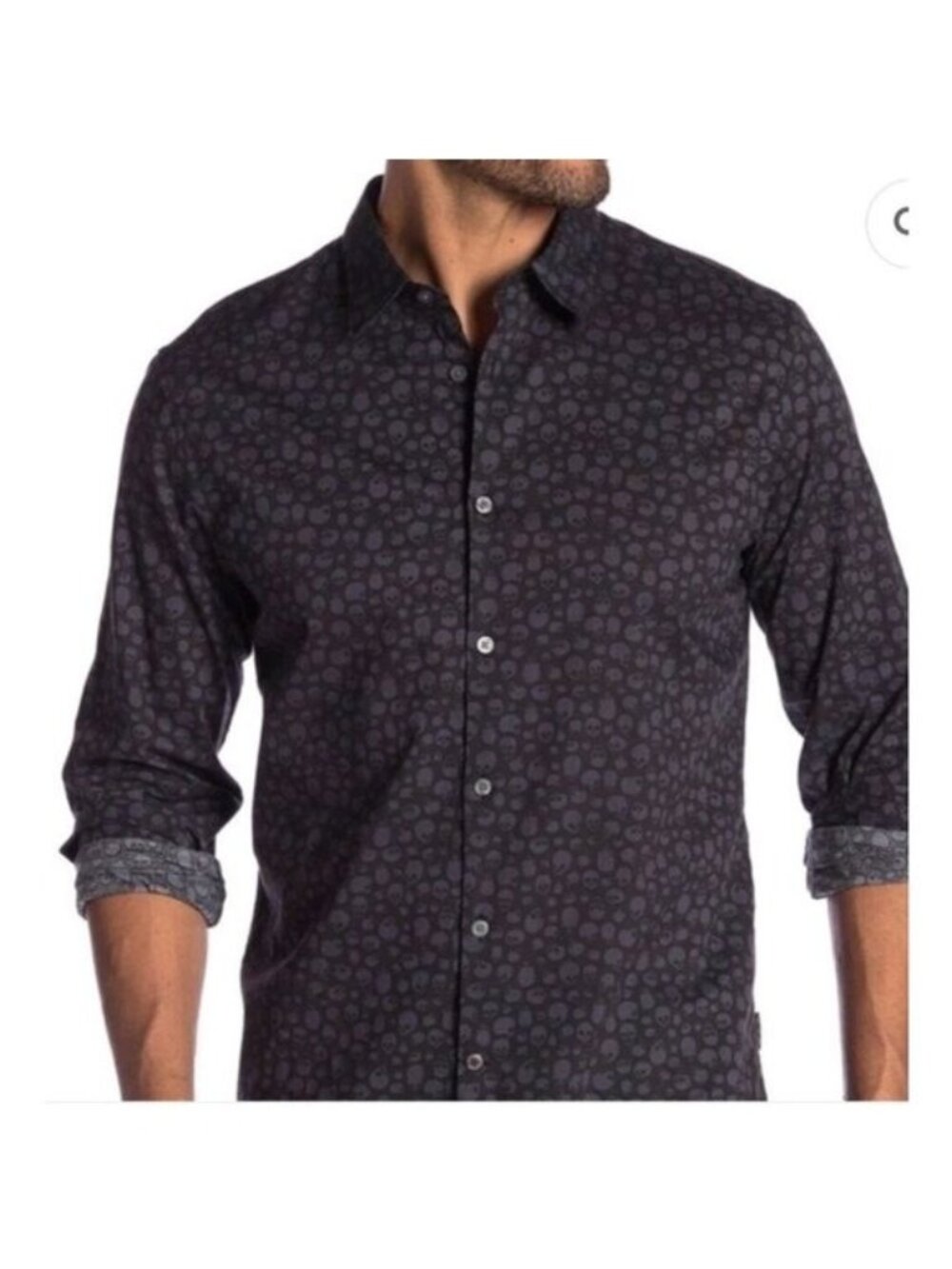 John Varvatos USA Skull Print Button Down Shirt Mens L Rocker Gothic Punk Edgy